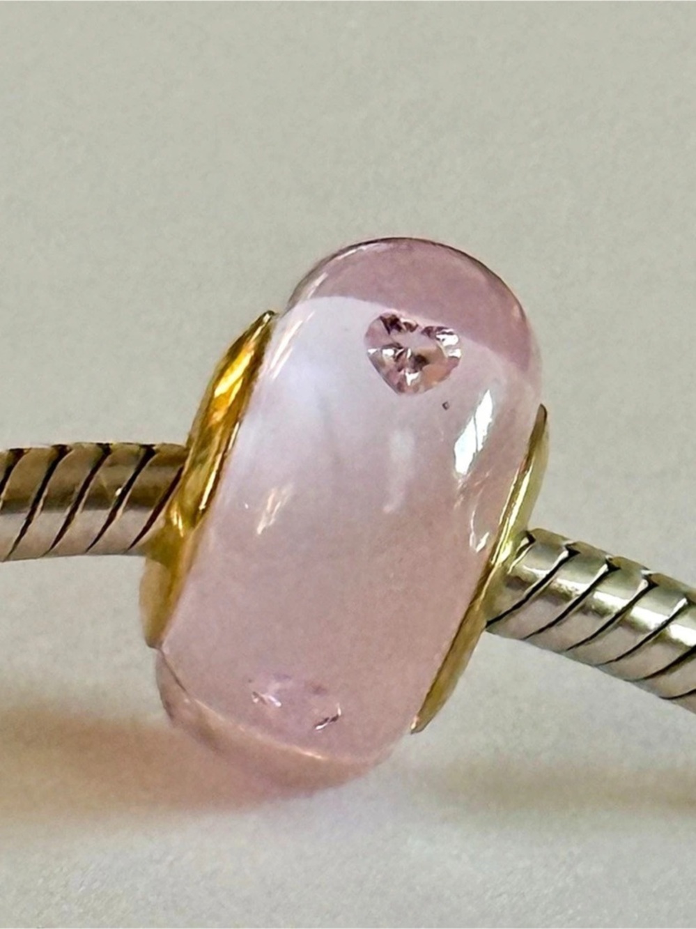 Pink Hearts crystals Murano Glass Charm with Gold Core fit Pandora bracelets